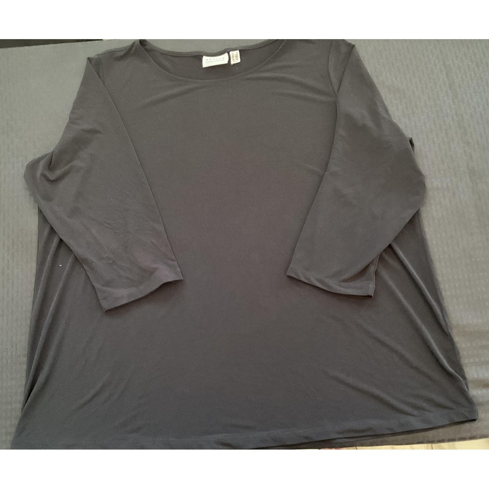 Susan Graver Shirt Womens 2XL Black 3/4 Sleeve Stretch Pullover Top Plus Size